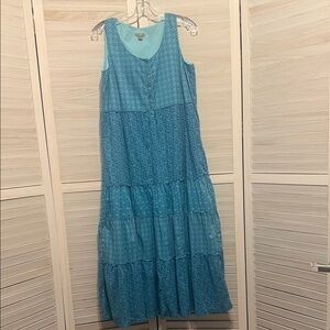 J. Jill Aqua Blue Sleeveless Cotton Tiered Maxi Dress MP